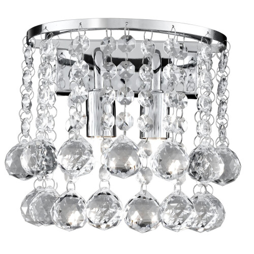 Searchlight Chrome Half Round Wall Light With Crystal Ball Drops