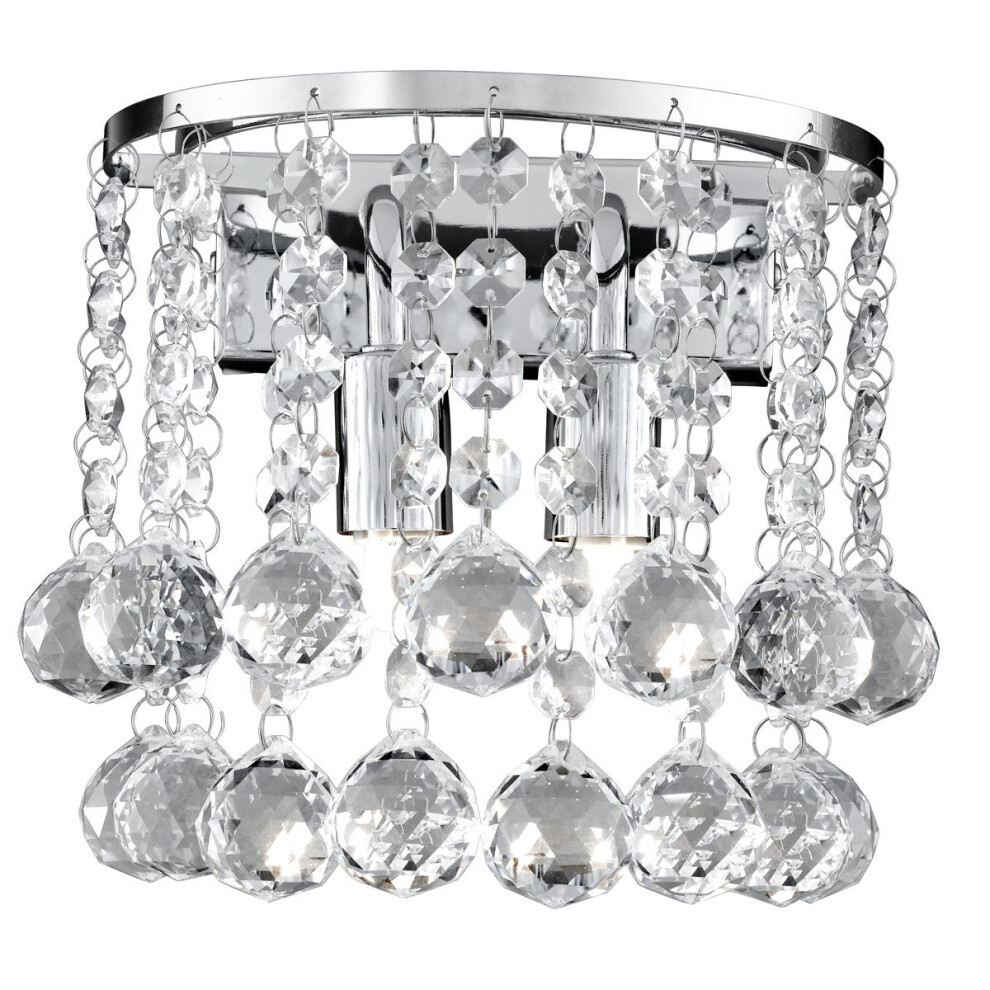 Chrome Half Round Wall Light With Crystal Ball Drops