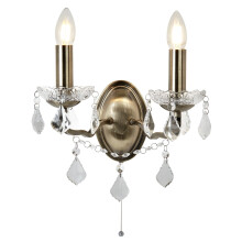 Double Wall Bracket Clear Crystal Drops Antique Brass