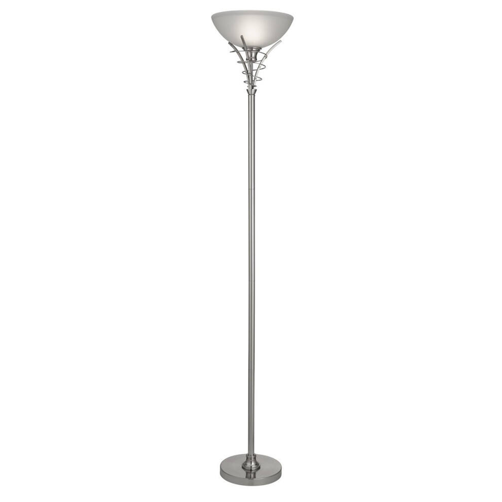 Satin Silver Scroll Floor Stand Frosted Glass