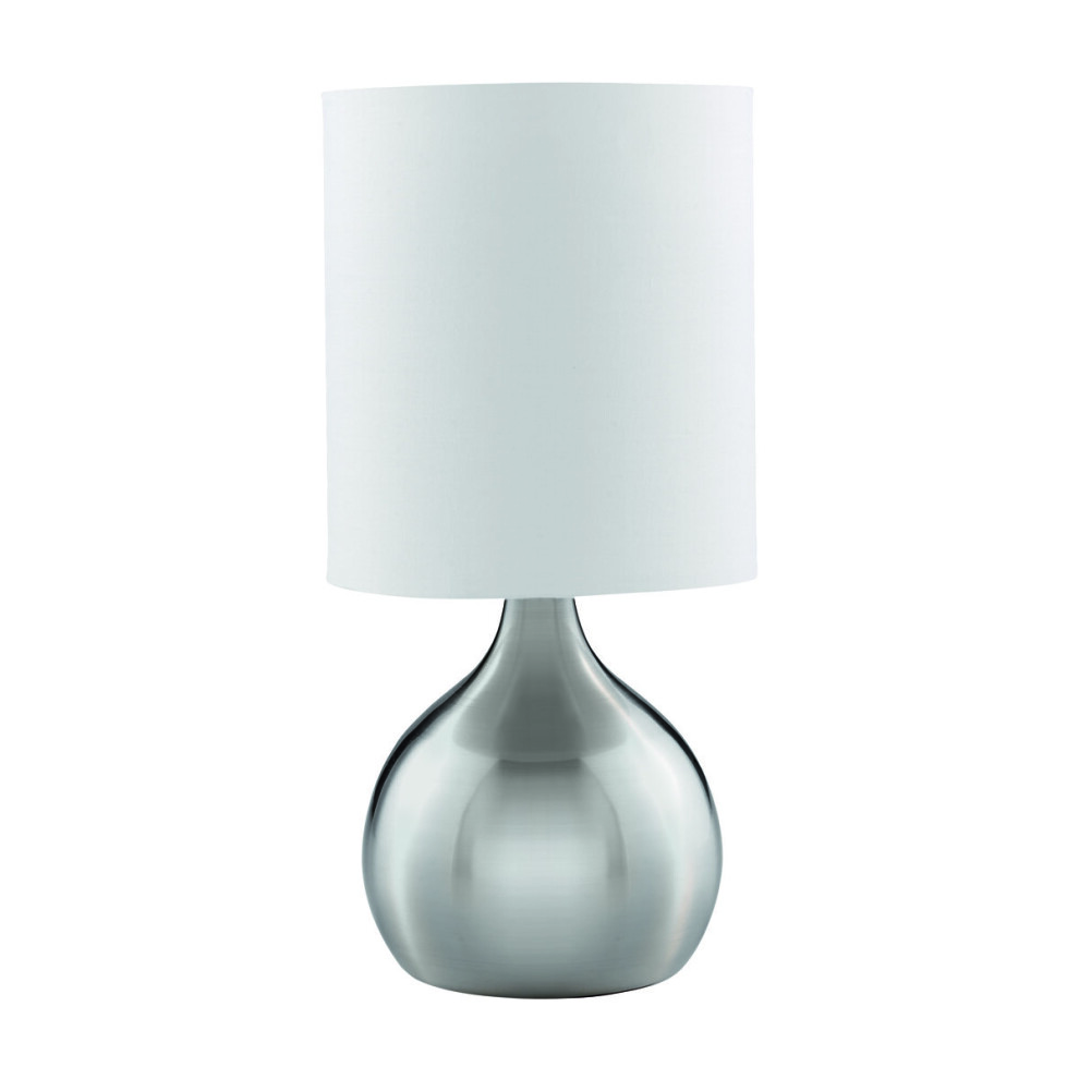 Searchlight Touch Table Lamp, Satin Base, Drum Shade Silver/White