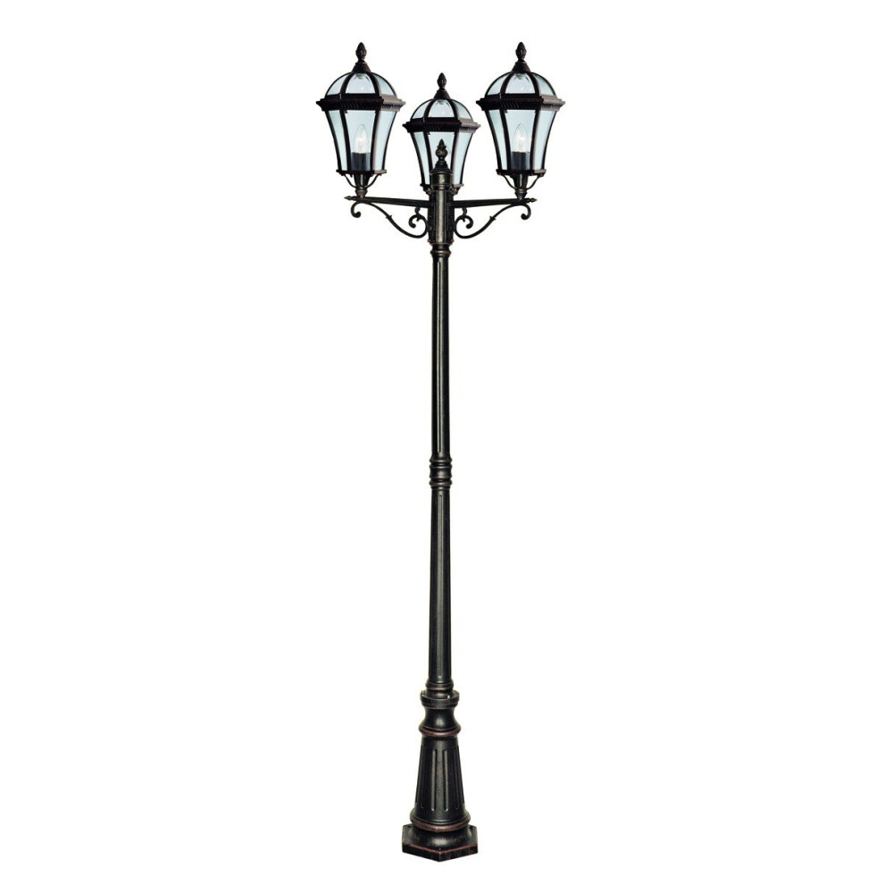 Traditional 3 Light Outdoor Lamp Post In Rustic Brown