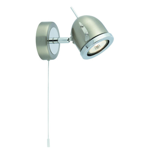 Searchlight 1 Light Satin Silver And Chrome Spot With White Pull Switch