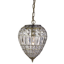 PENDANT 1 LIGHT ANTIQUE BRASS, CLEAR GLASS BUTTONS/COFFIN DROP TRIM