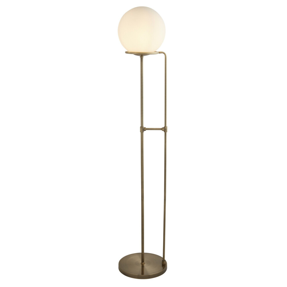 1 Light Floor Lamp Antique Brass Opal White Glass Shade