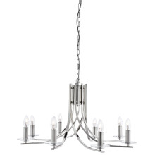 8 LIGHT CEILING, SATIN SILVER TWIST FRAME, CLEAR GLASS SCONCES