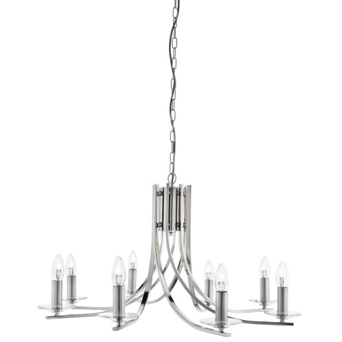 Searchlight 8 LIGHT CEILING, SATIN SILVER TWIST FRAME, CLEAR GLASS SCONCES
