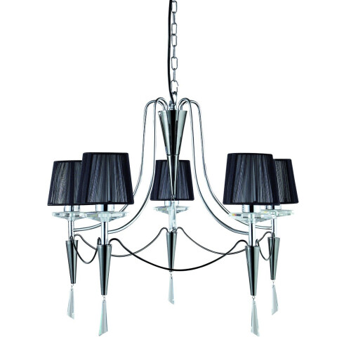 Searchlight 5 Arm Chrome Ceiling Pendant With Black String Shades