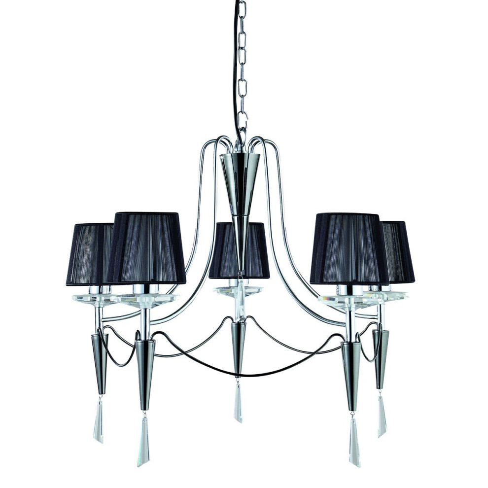 5 Arm Chrome Ceiling Pendant With Black String Shades