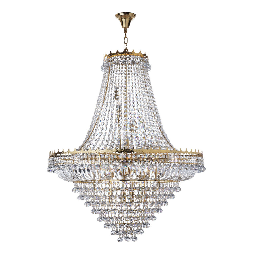 19 Light Clear Crystal Chandelier W/ Gold Frame