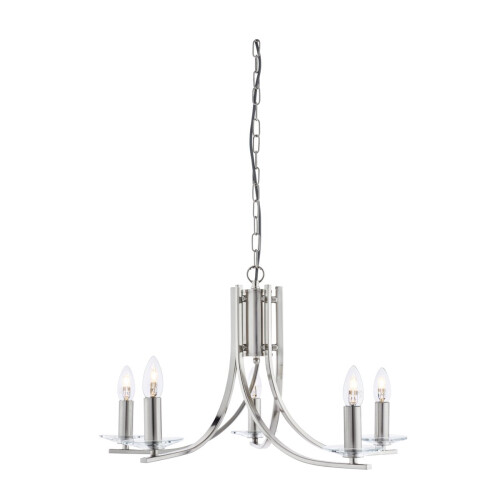 Searchlight 5 LIGHT CEILING, SATIN SILVER TWIST FRAME, CLEAR GLASS SCONCES