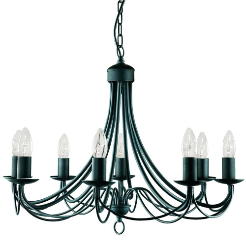 Searchlight 8 Arm Matt Black Finished Chandelier Wrought Iron