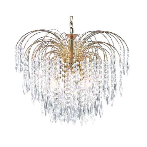 Searchlight 5 Light Gold Plated Waterfall Crystal Chandelier