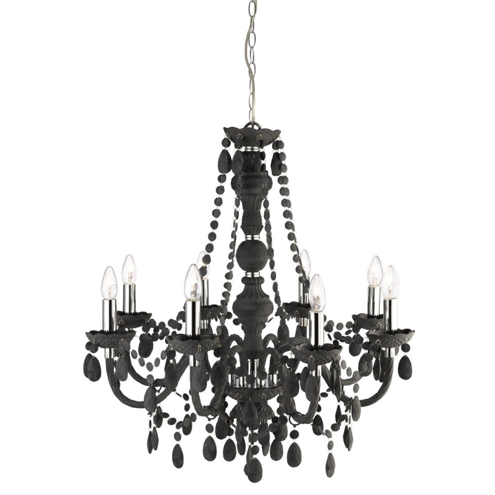 8 Light Traditional Style Acrylic Chandelier In Charcoal Grey