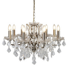 8 Light Chandelier Antique Brass Clear Crystal Drops