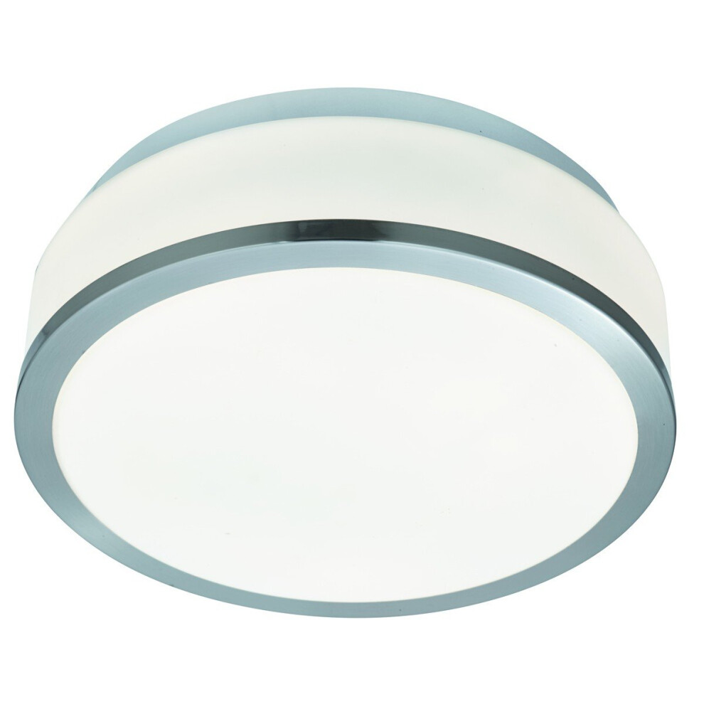 Bathroom Ceiling Light With Opal Glass And Satin Trim IP44