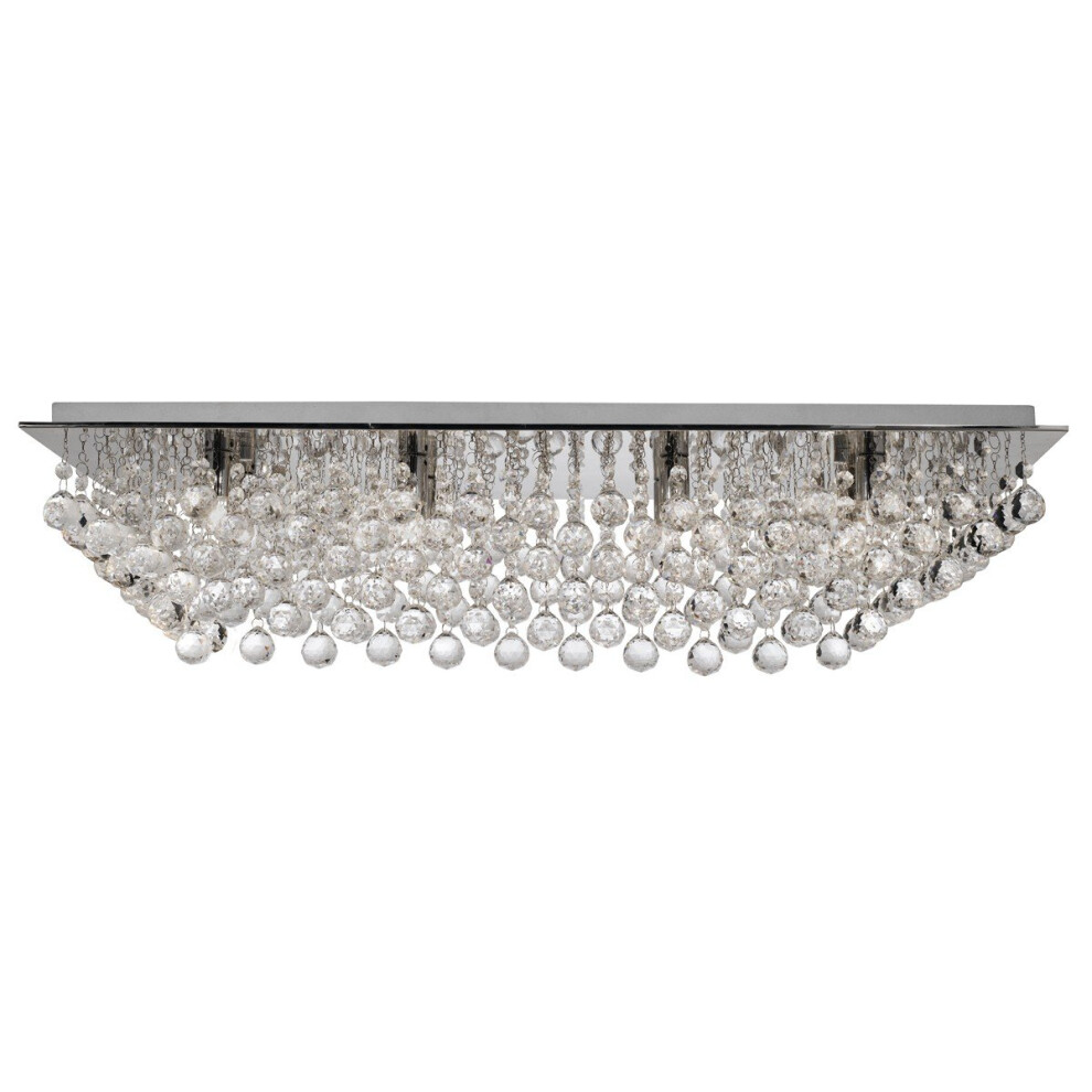 8 Light Chrome Rectangle Flush With Crystal Balls