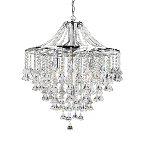 Searchlight Modern Chrome Crystal Chandelier With Diamond Drops