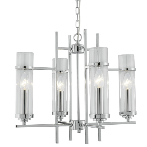 Searchlight Modern Chrome Ceiling Pendant With Clear Cylinder Glass