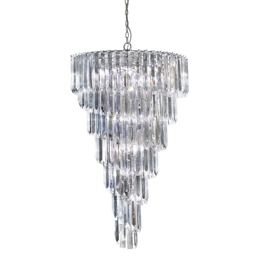 Searchlight 9 Light Chrome Spiral Chandelier With Clear Acrylic Rods