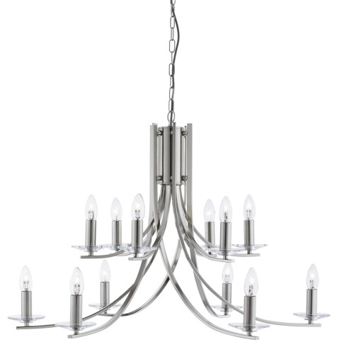 Searchlight Ascona Satin Silver 12 Light Ceiling Chandelier Pendant Fitting Glass Sconces