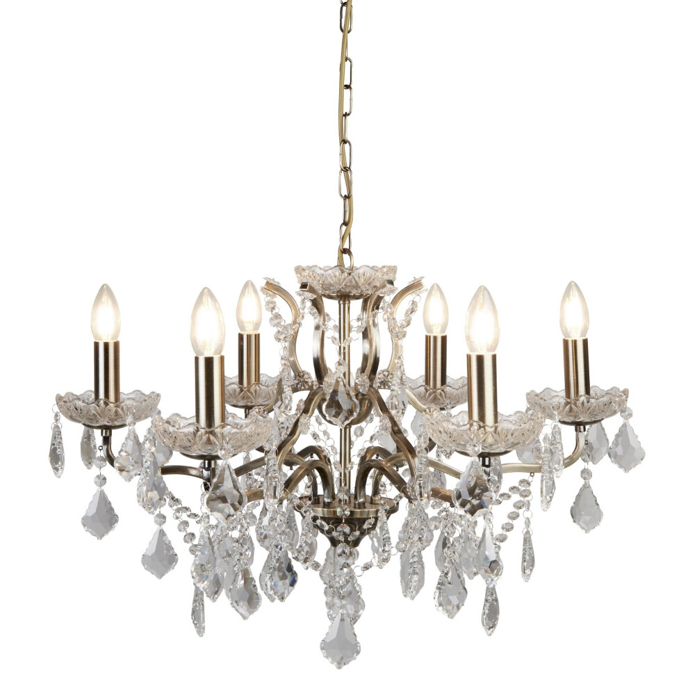 Search 6 Chandelier Antique Brass Clear Crystal Drops Light