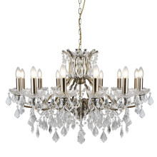 12 Light Chandelier Antique Brass Clear Crystal Drops