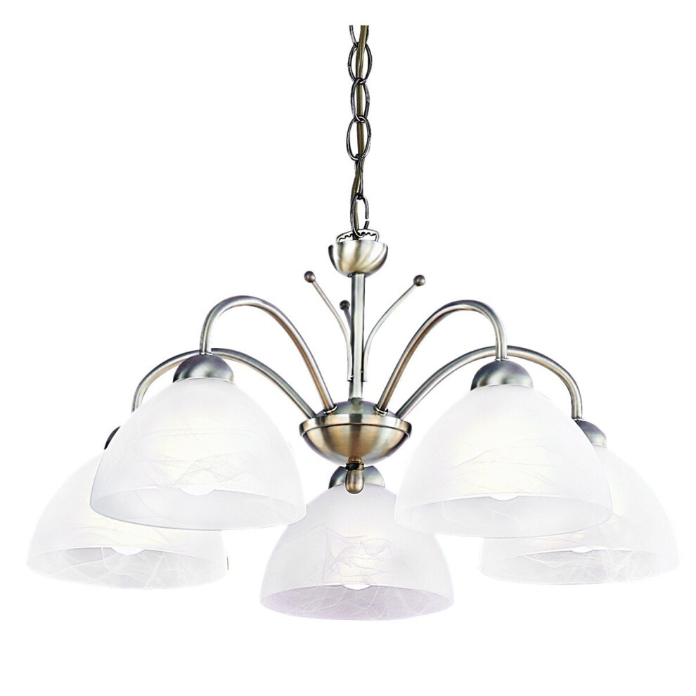 Traditional 5 Light Chain Pendant With Alabaster Glass