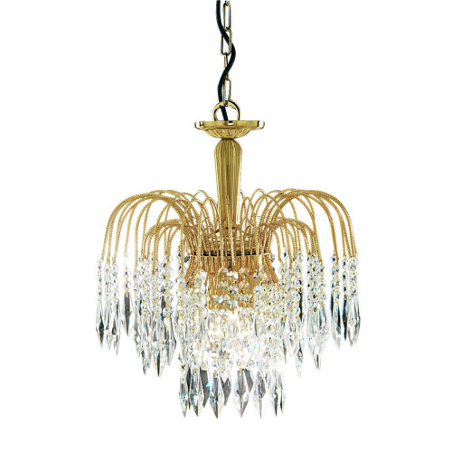 Searchlight 3 Light Gold Plated Waterfall Crystal Chandelier