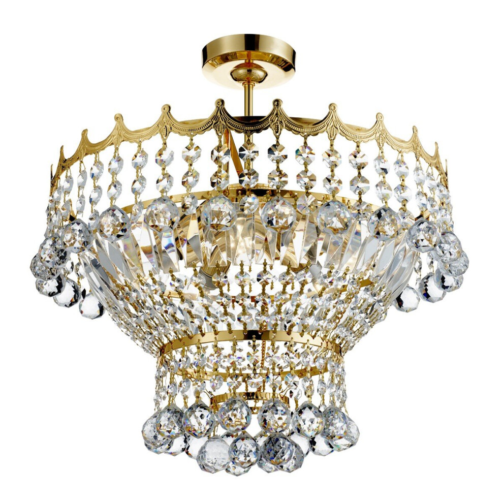 5 Light 39cm Gold Plated Crystal Chandelier With Crystal