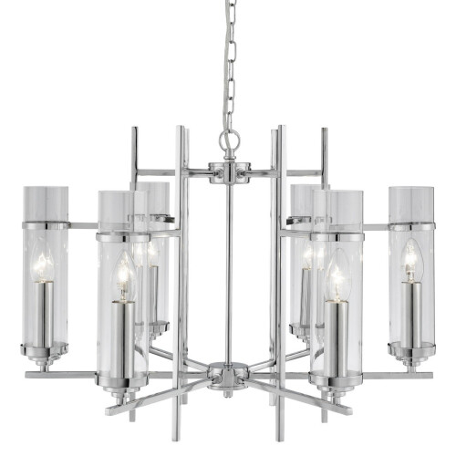 Searchlight Modern Chrome Ceiling Pendant With Clear Cylinder Glass