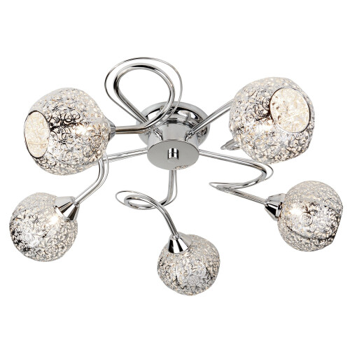 Searchlight 5 Light Ceiling Flush Fretwork Pattern Shades Chrome