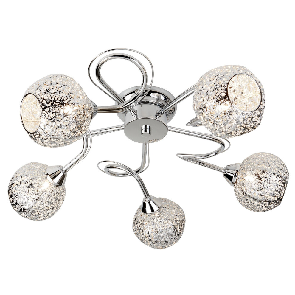 Search 5 Ceiling Flush Fretwork Pattern Shades Chrome Light