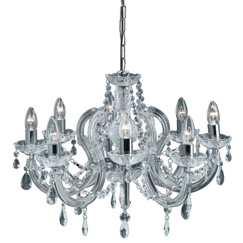 Searchlight 8 Arm Crystal Glass Chandelier In Chrome