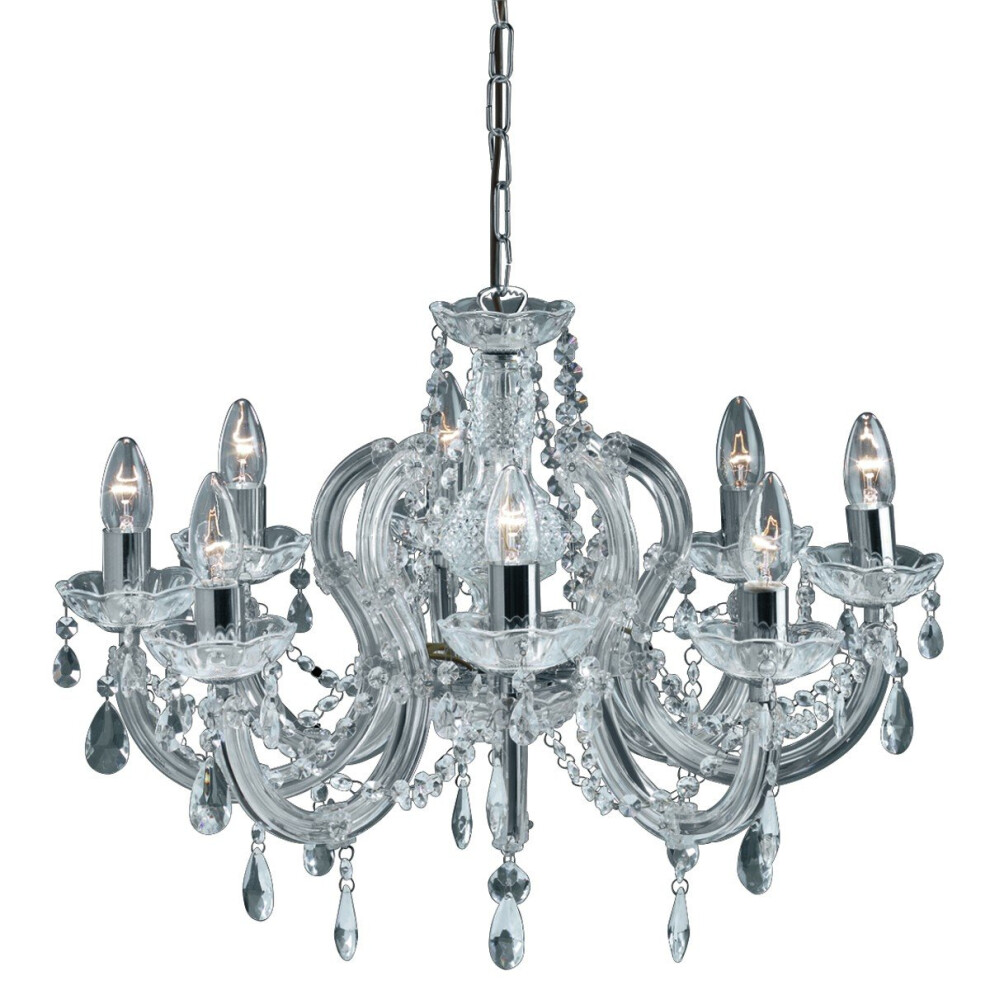 Searchlight 8 Arm Crystal Glass Chandelier In Chrome