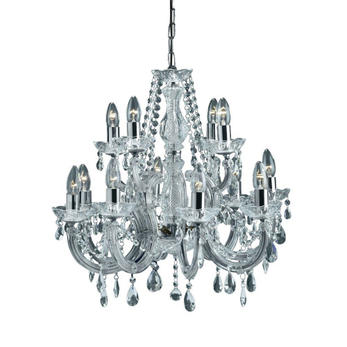 Searchlight 12 Arm Crystal Glass Chandelier In Chrome