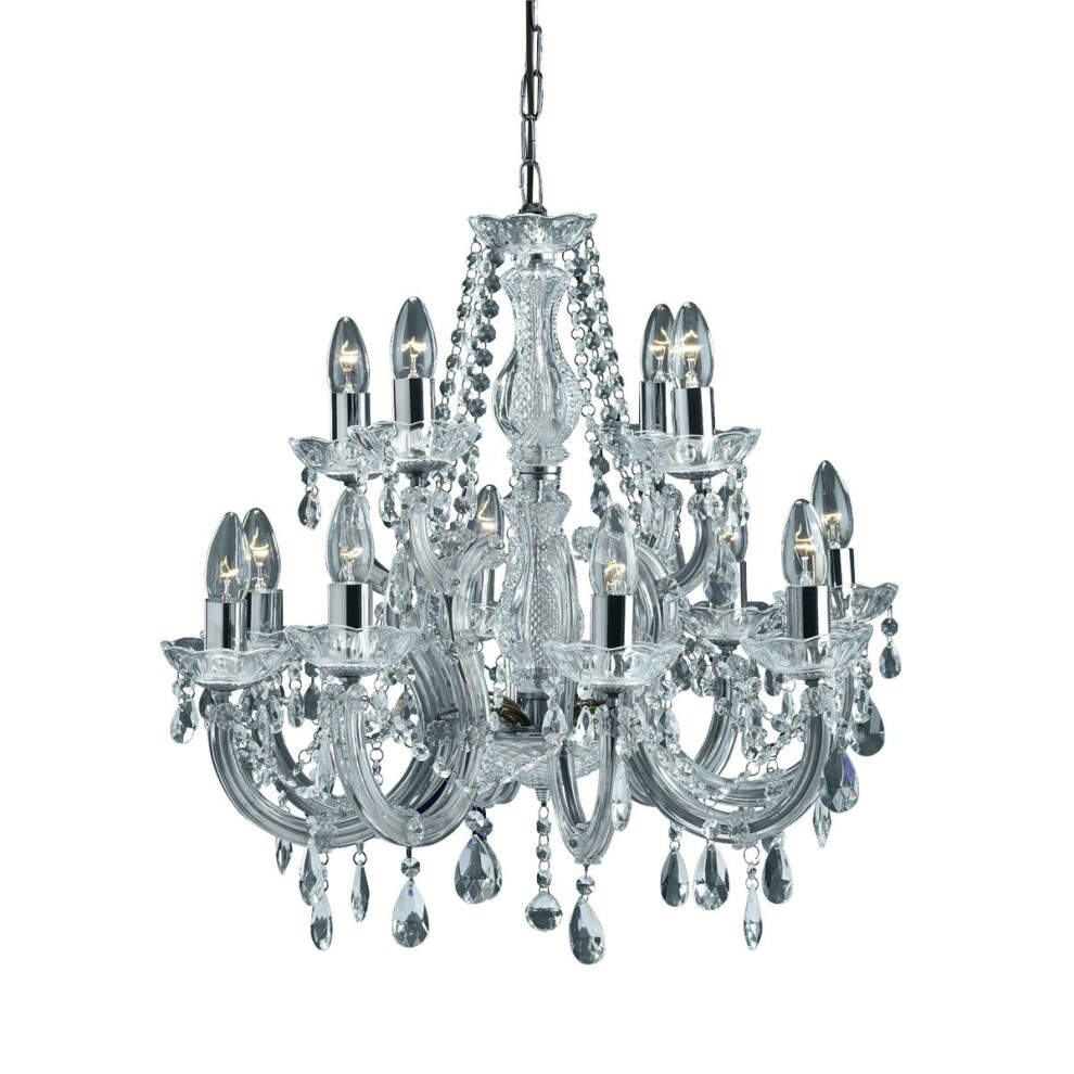 Searchlight 12 Arm Crystal Glass Chandelier In Chrome