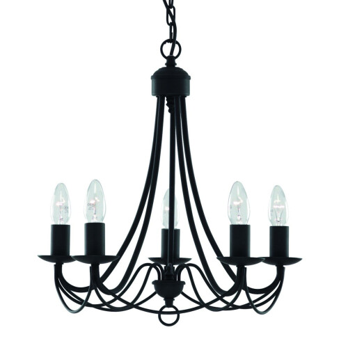 Searchlight 5 Arm Matt Black Finished Chandelier Wrought Iron