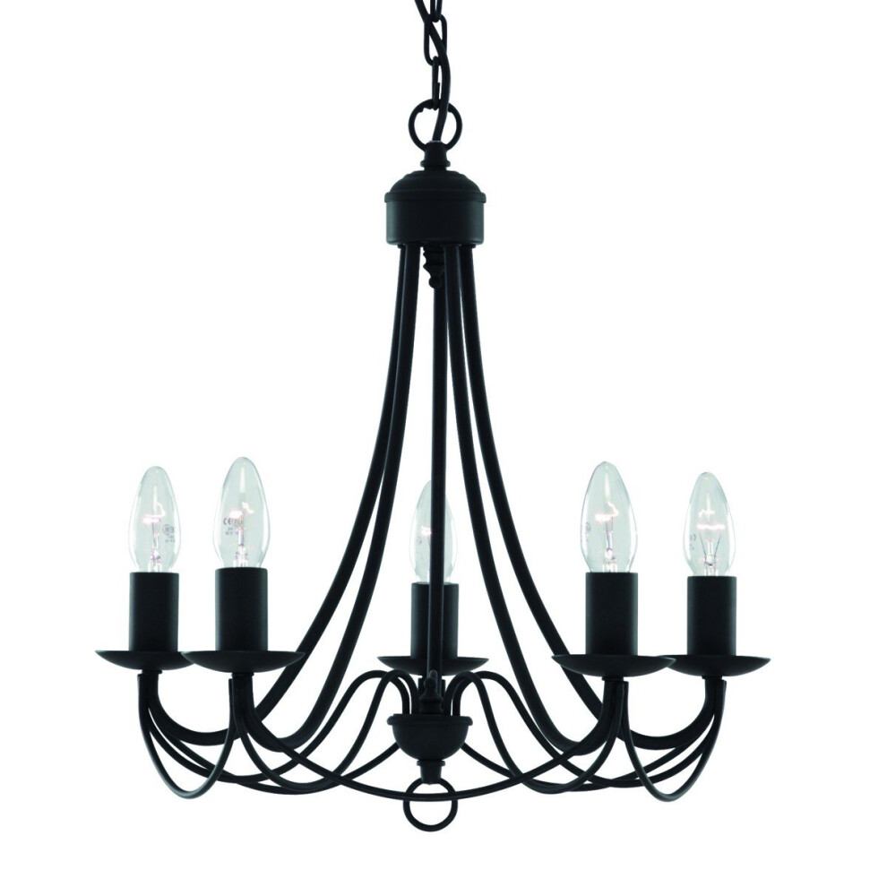 5 Arm Matt Black Finished Chandelier Wrought Iron