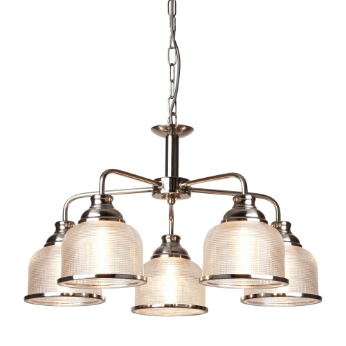 Searchlight 5 Light Ceiling Satin Silver Halophane Glass