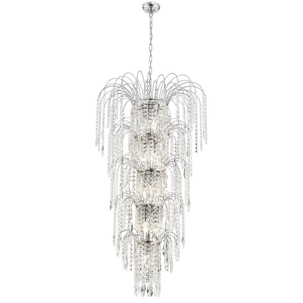 Shower Crystal Chandelier In Chrome 5 Tiered 13 Lights