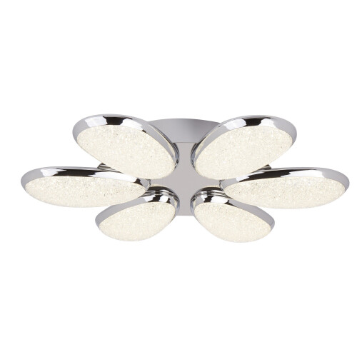 Searchlight 6 Light LED Ceiling Flush Chrome Ice Effect Shade