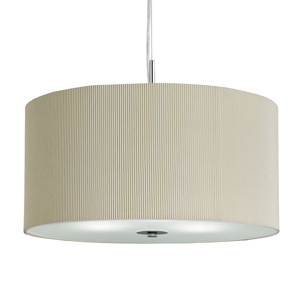 Modern Cream Pleat Drum Pendant With Frosted Glass Diffuser