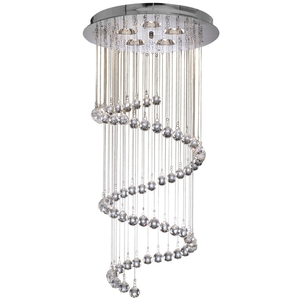 Chrome Spiral Drop Chandelier With Crystal Balls