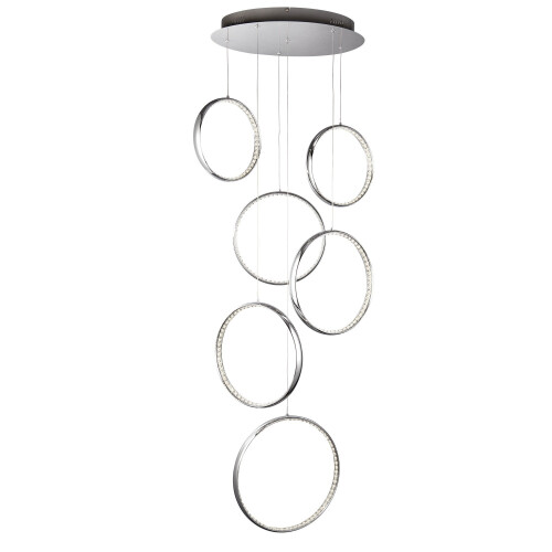 Searchlight LED 6 Rings Ceiling Muliti-Drop Chrome Clear Crystal