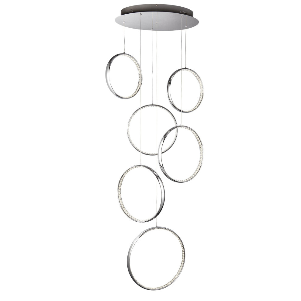 LED 6 Rings Ceiling Muliti-Drop Chrome Clear Crystal