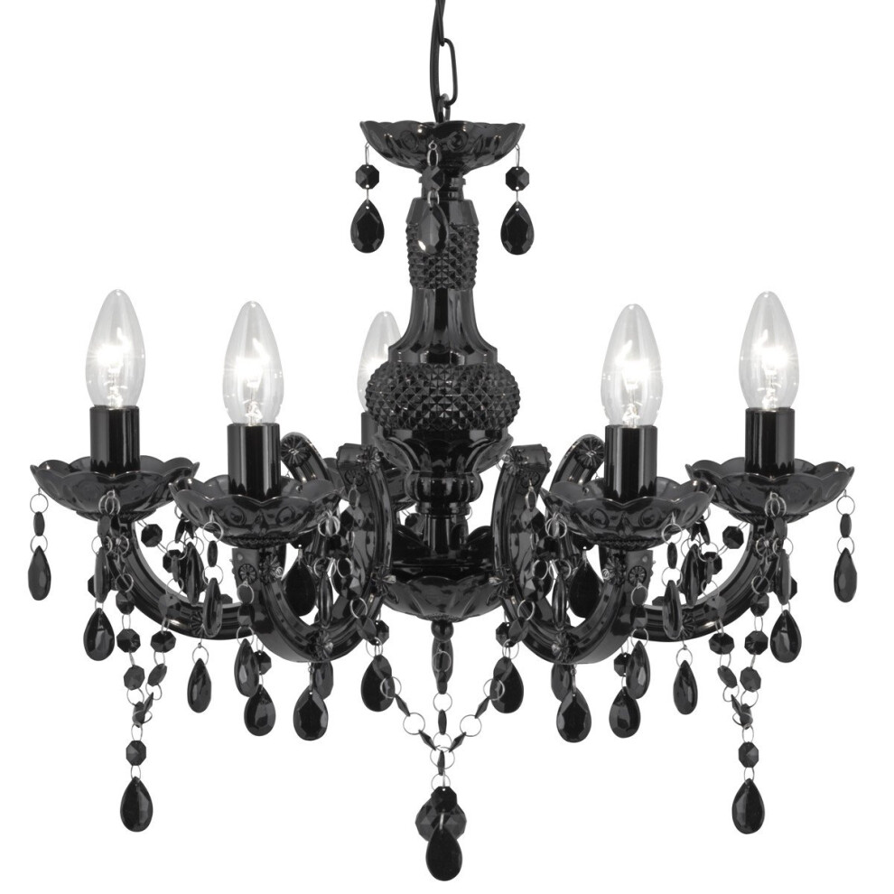5 Arm Traditional Style Chandelier In Black Acrylic