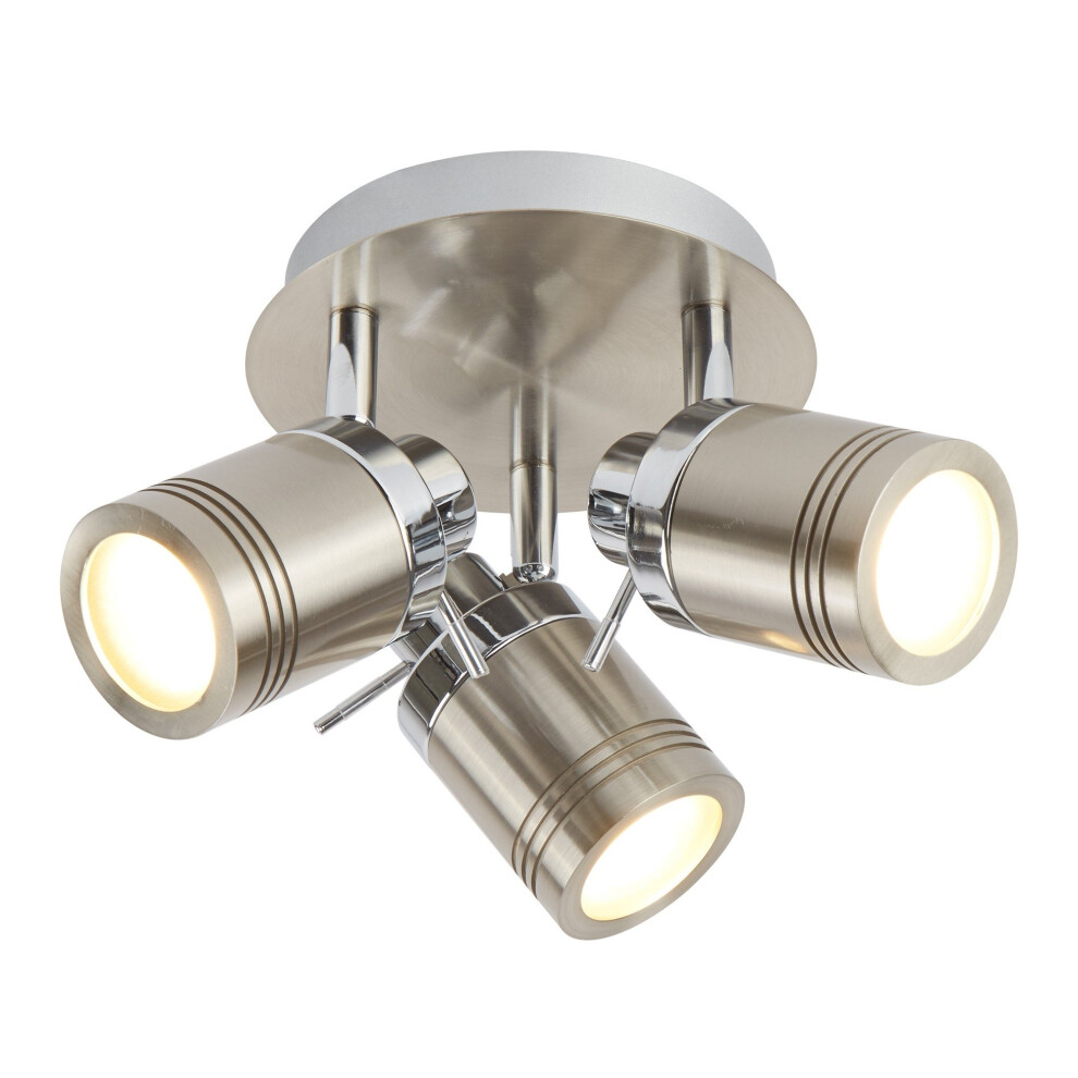 3 Light IP44 Bathroom Spot Plate Satin Silver