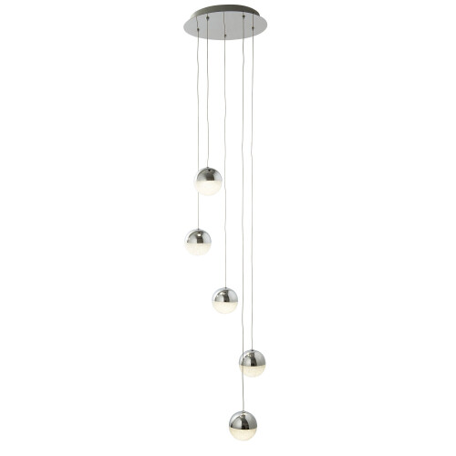 Searchlight 5 Light LED Chrome Globe Mulit-Drop Pendant