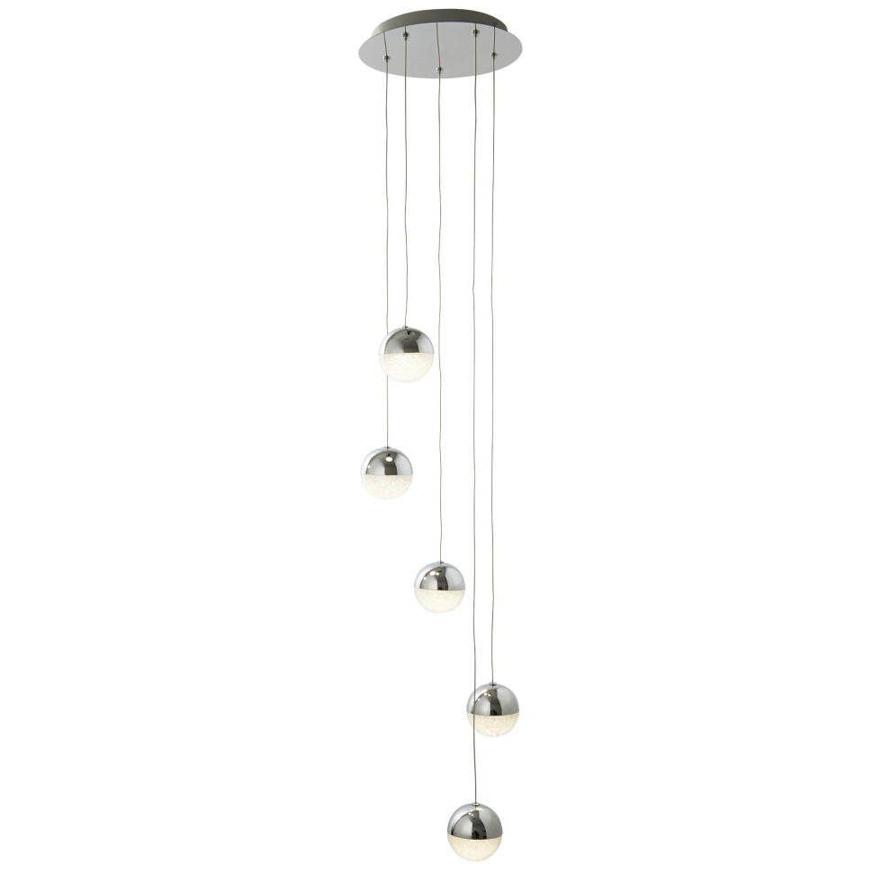 5 Light LED Chrome Globe Mulit-Drop Pendant